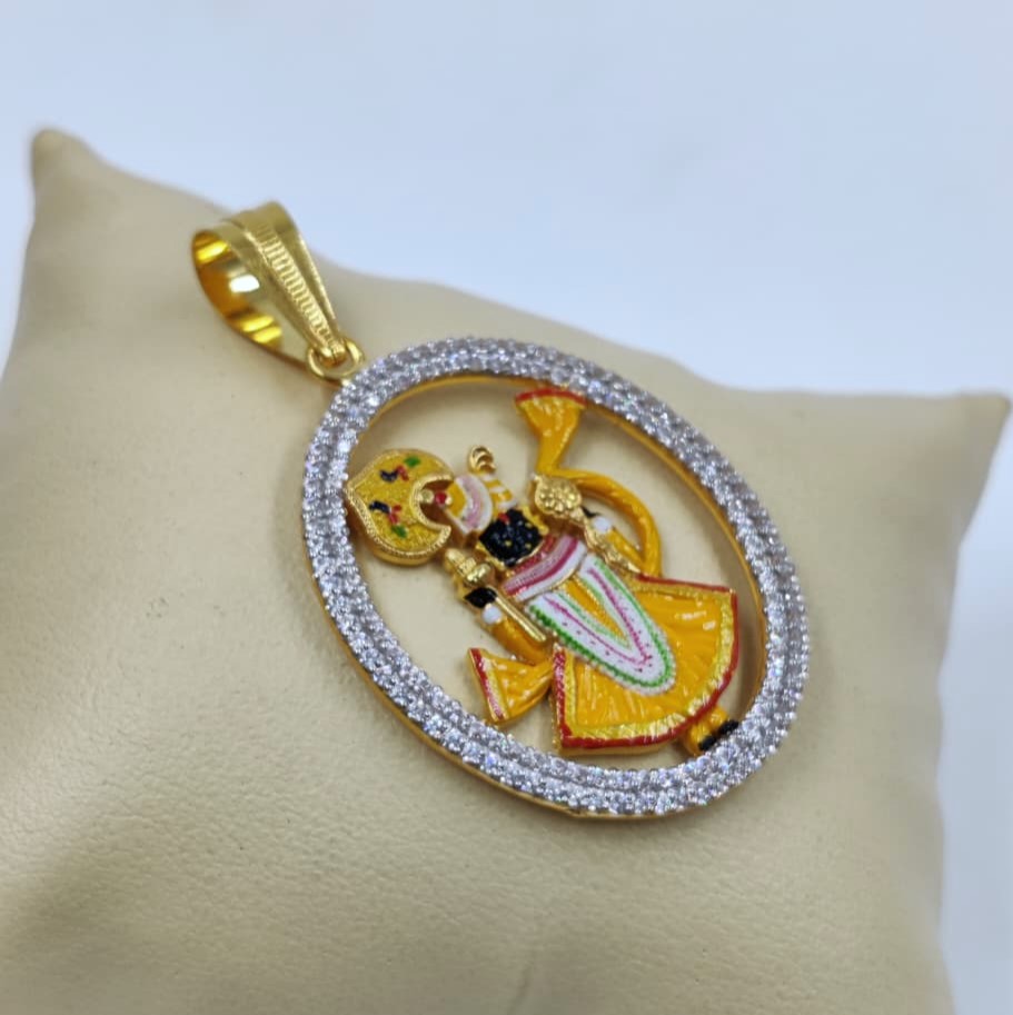 916 Gold Fancy Shreenathji Photo Mina Pendant