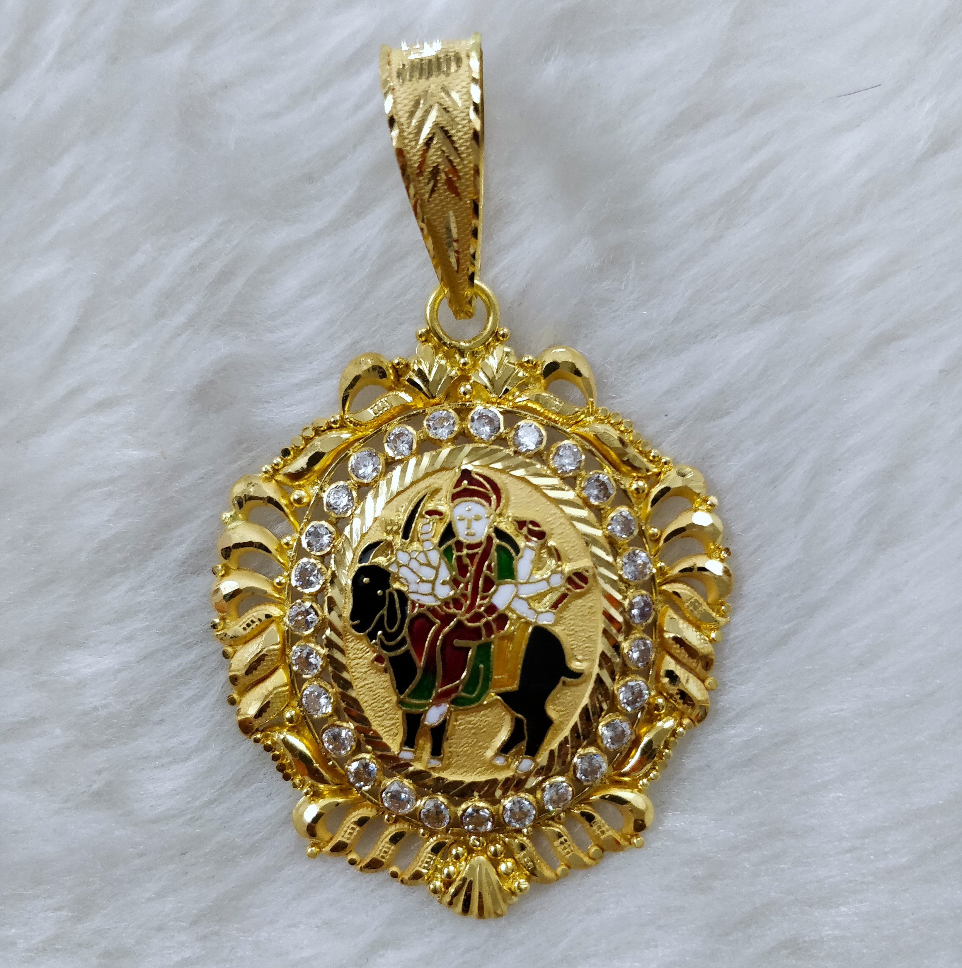 916 Gold Fancy Meladi Maa Minakari Pendant-1