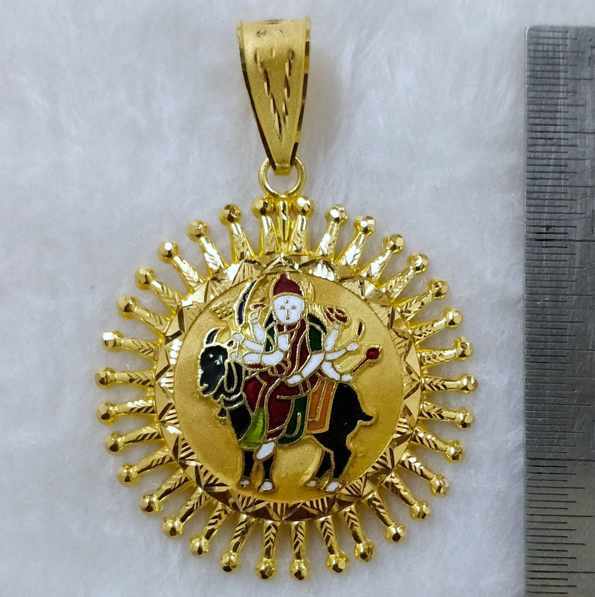 916 Gold Meladi Maa Minakari Pendant-3