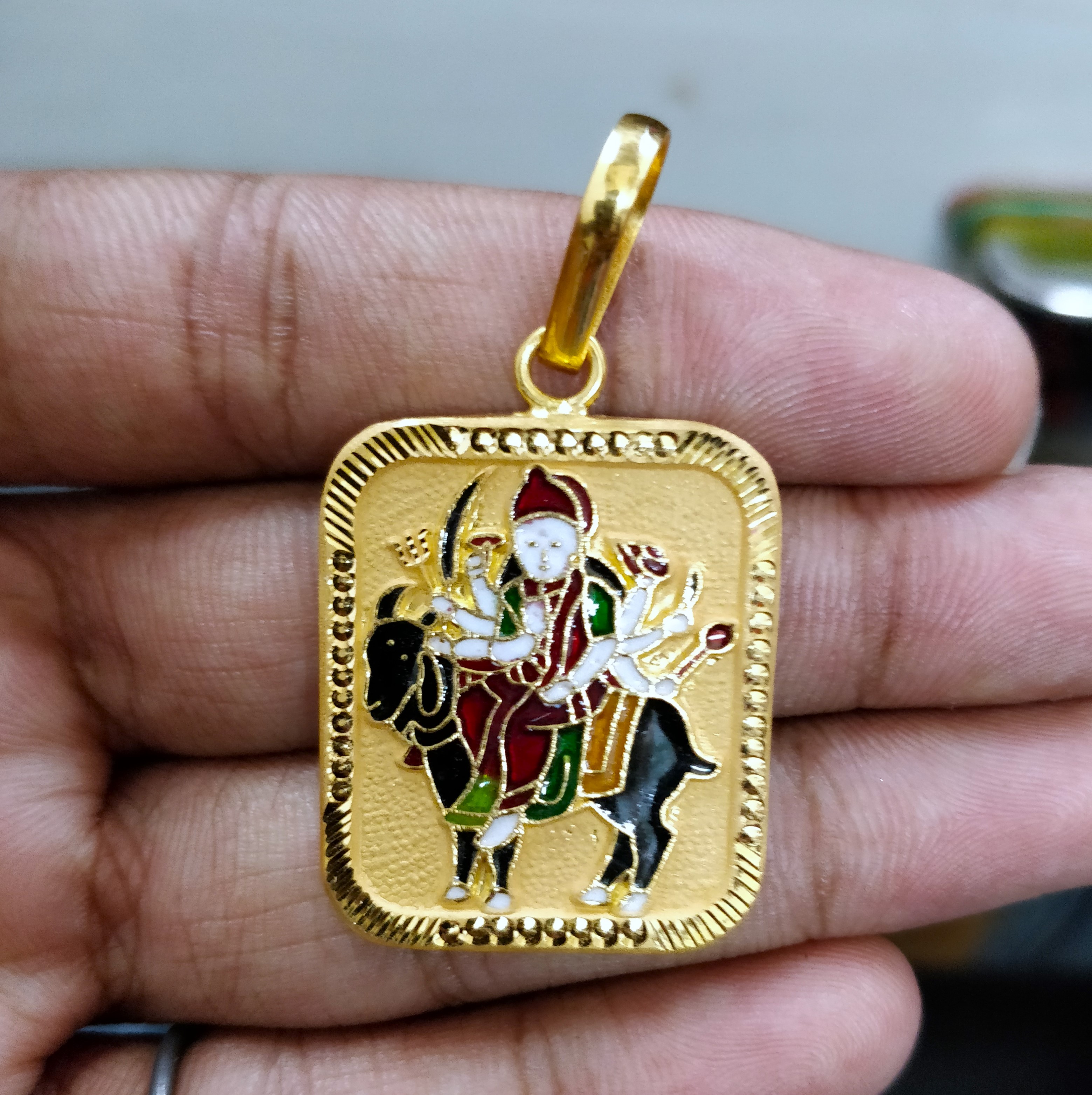 916 Gold Meladi Maa Minakari Pendant-5