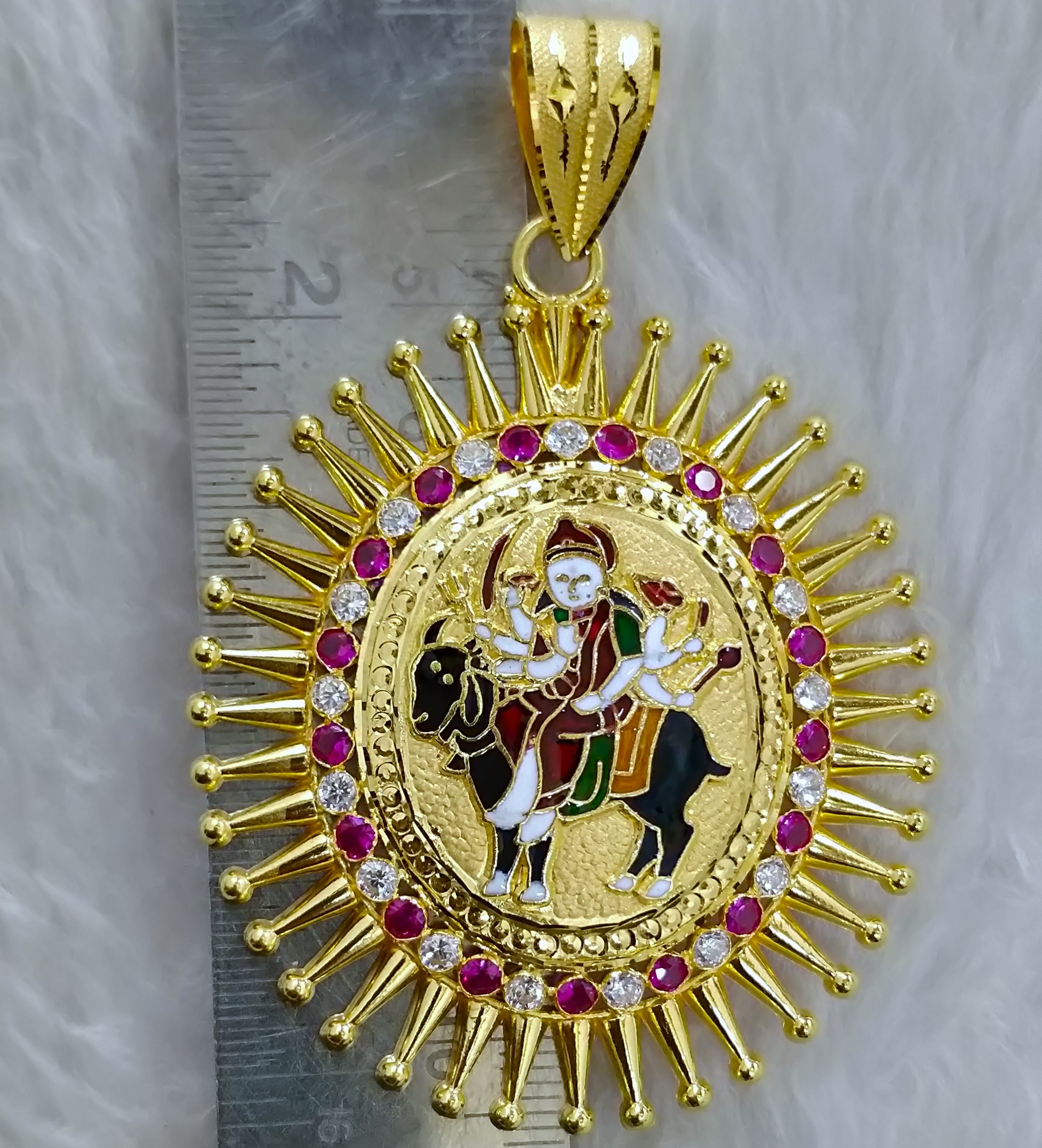 916 Gold Meladi Maa Minakari Pendant-7