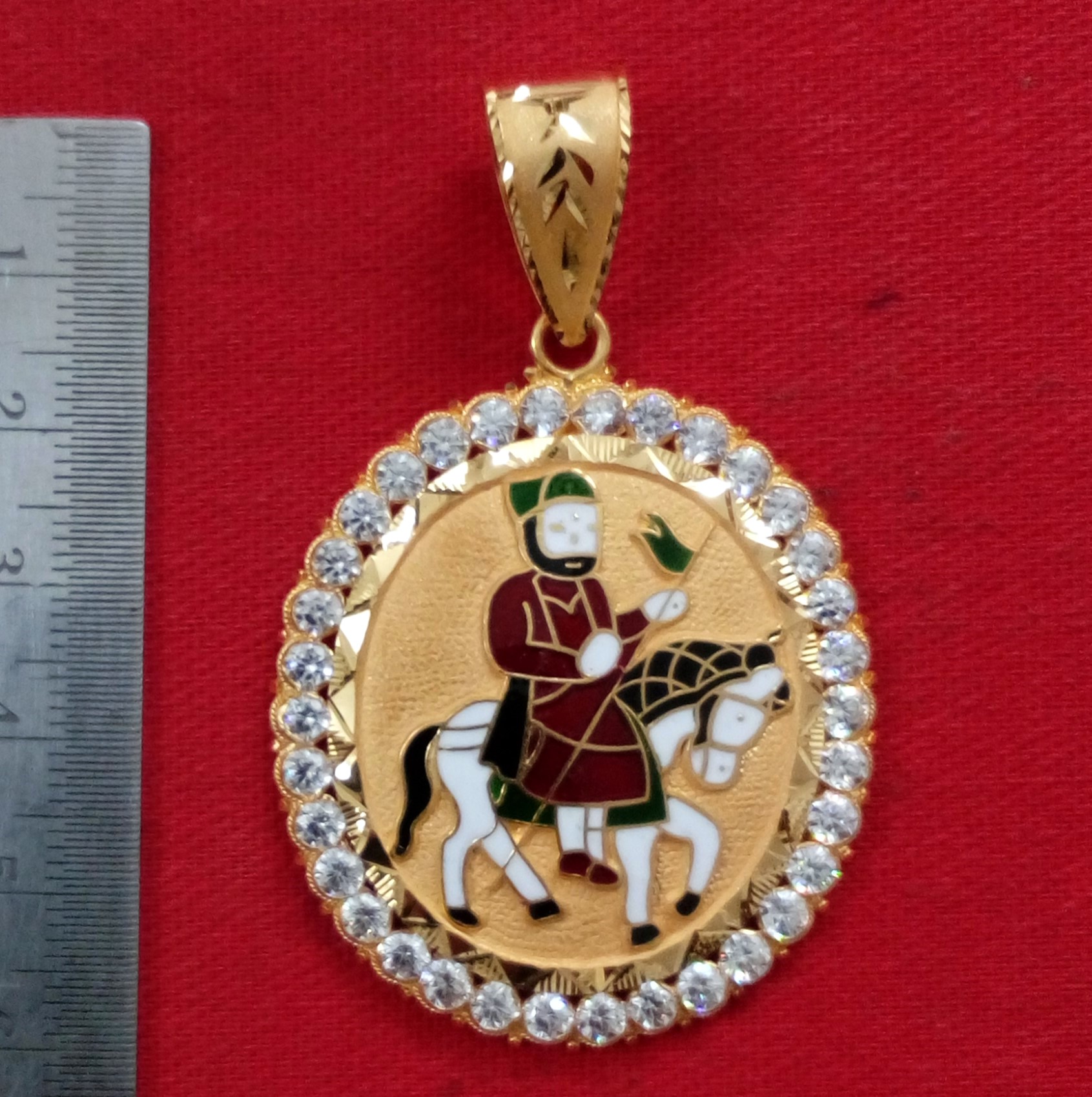 916 Gold Fancy Ramdev Pir Minakari Pendant-1