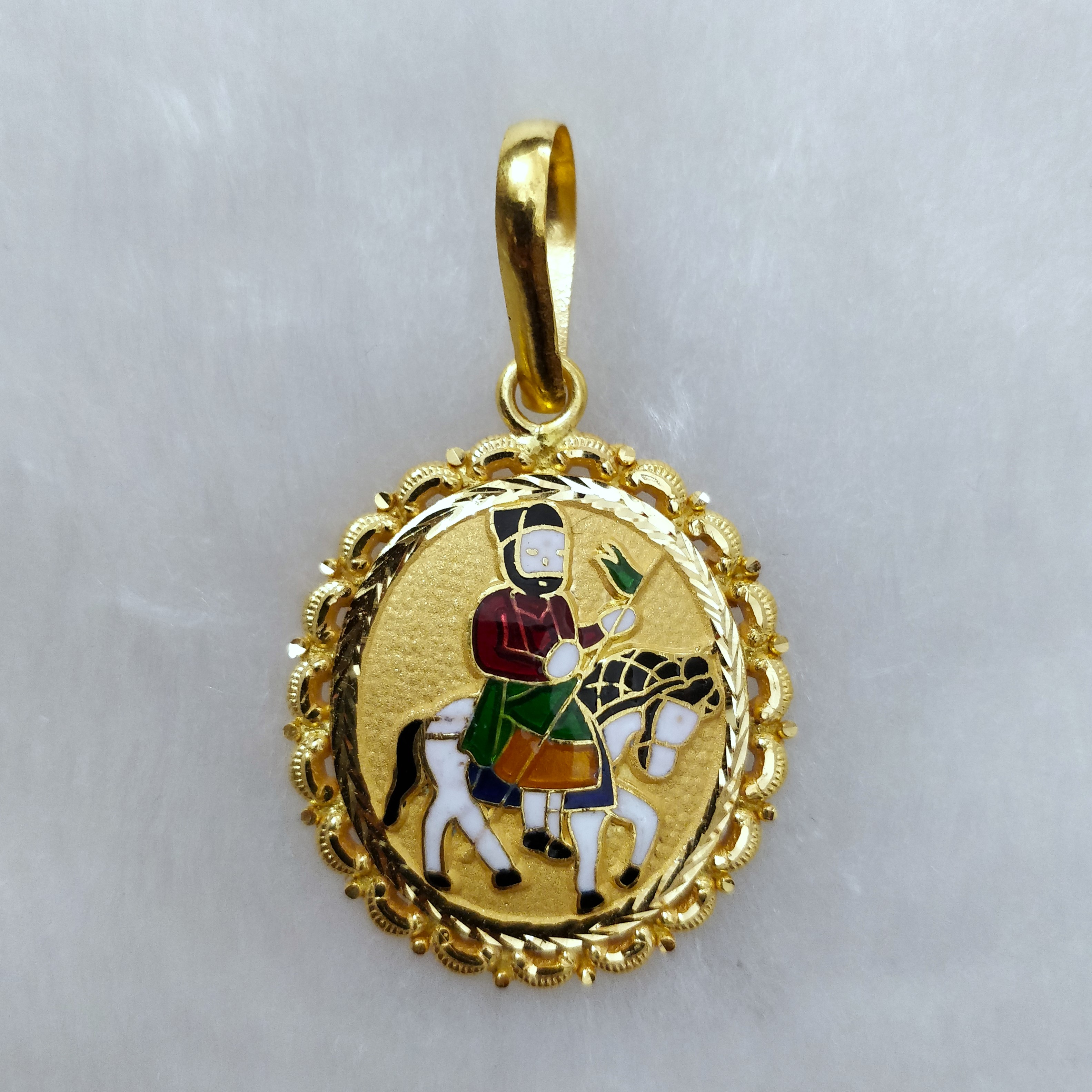916 Gold Ramdev Pir Minakari Pendant-3