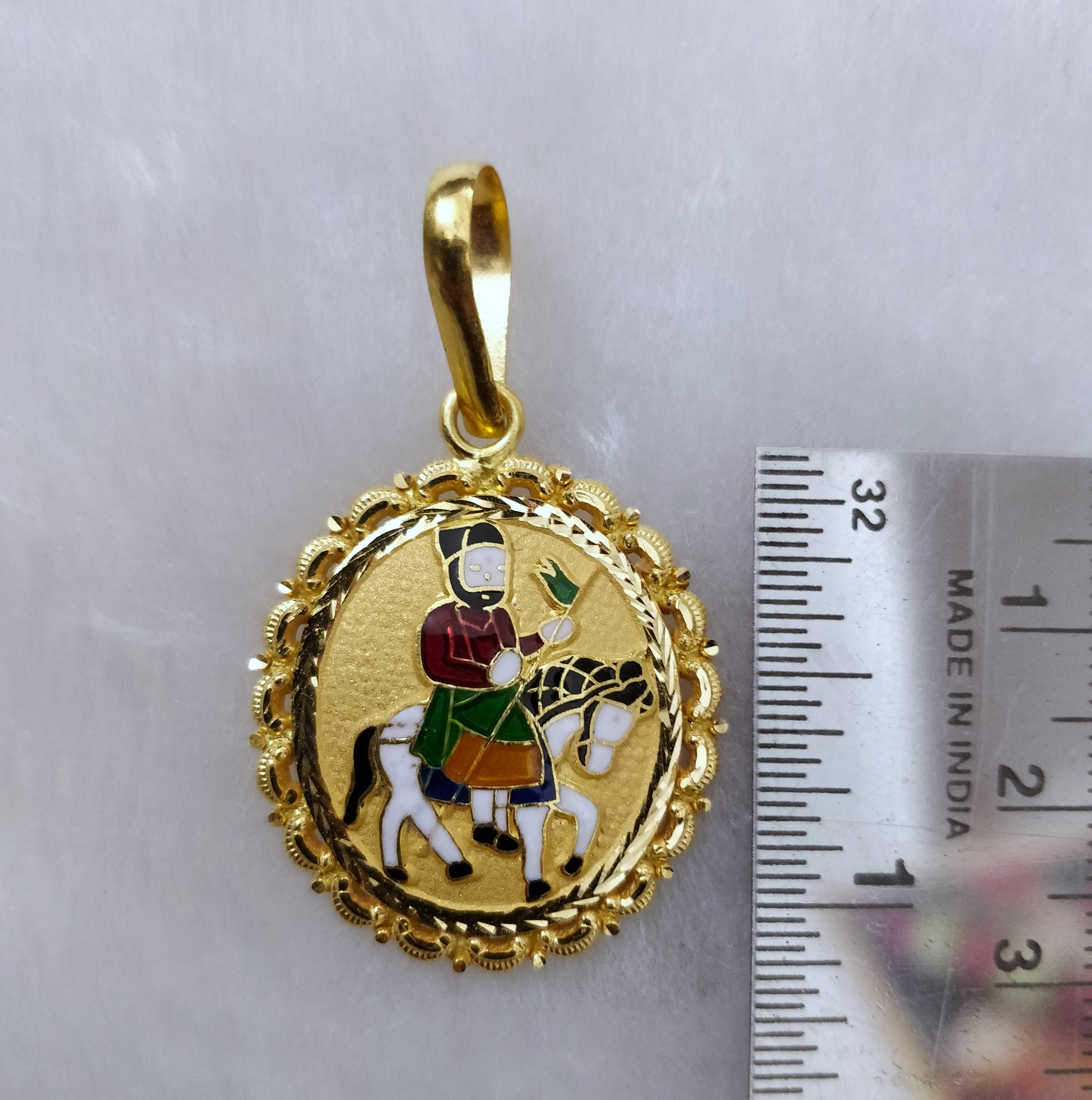 916 Gold Ramdev Pir Minakari Pendant-3