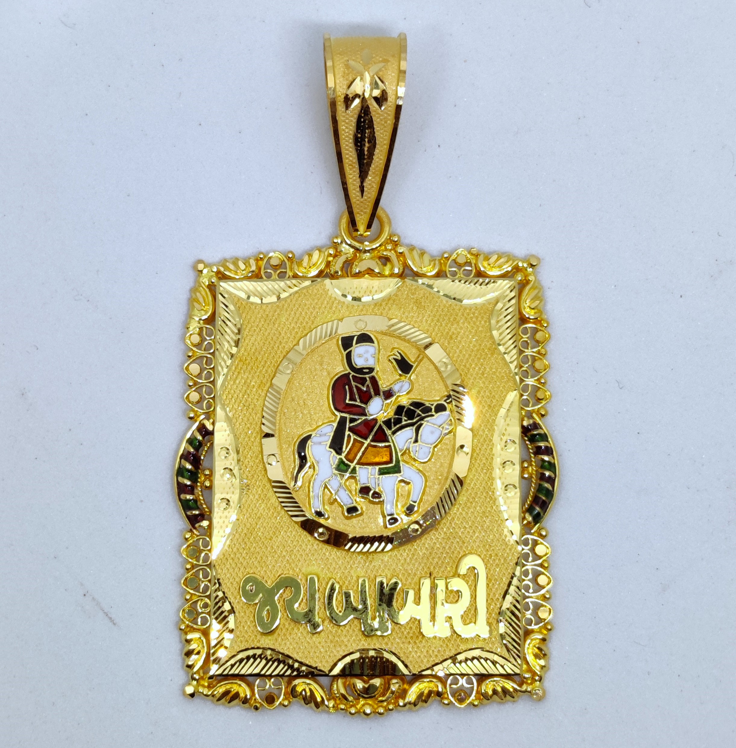 916 Gold Ramdev Pir Minakari Pendant-4