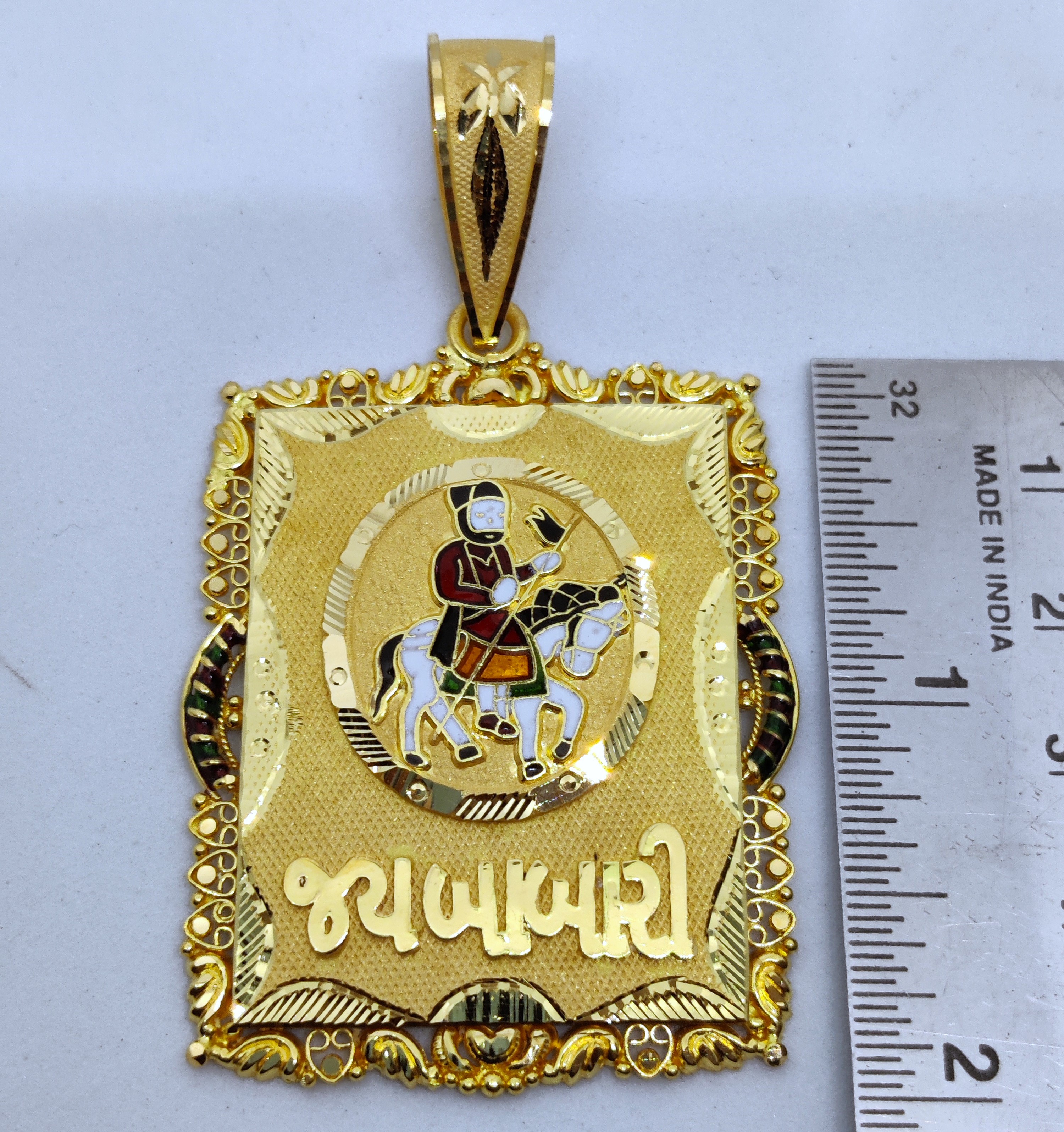 916 Gold Ramdev Pir Minakari Pendant-4