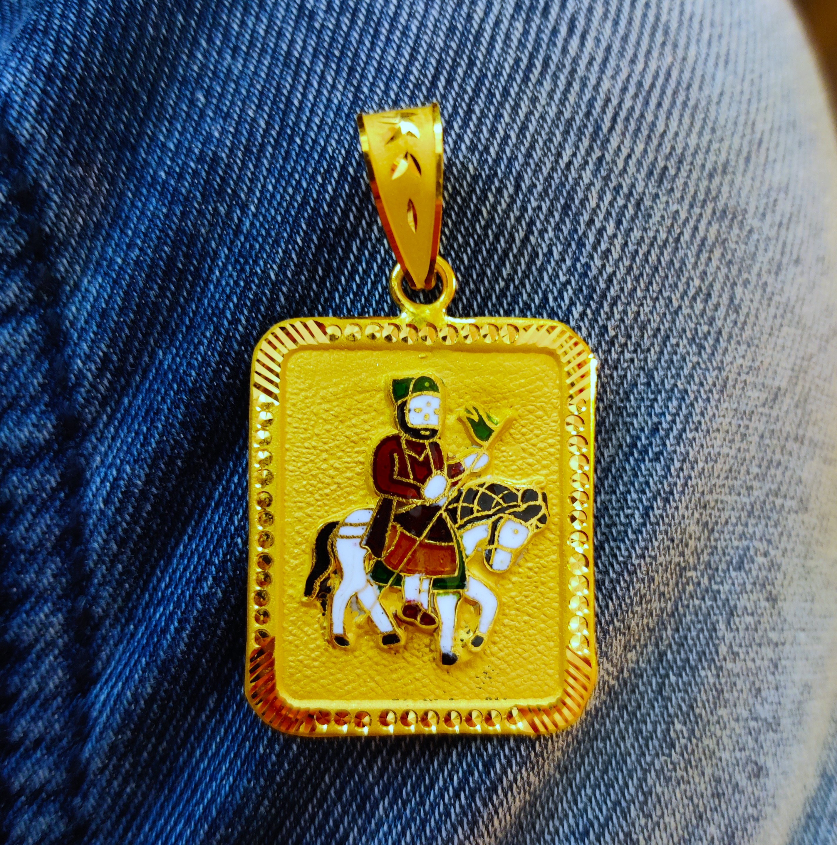 916 Gold Ramdev Pir Minakari Pendant-5