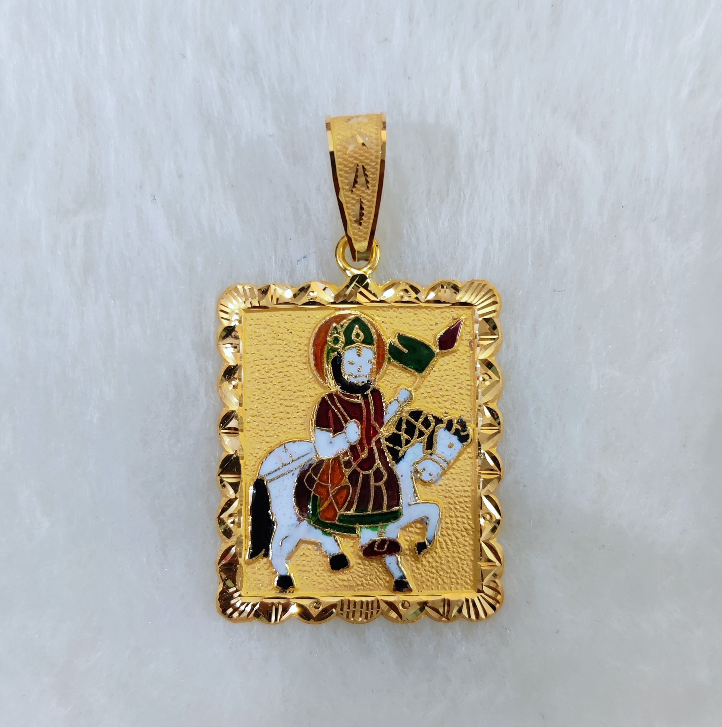 916 Gold Ramdev Pir Minakari Pendant-6