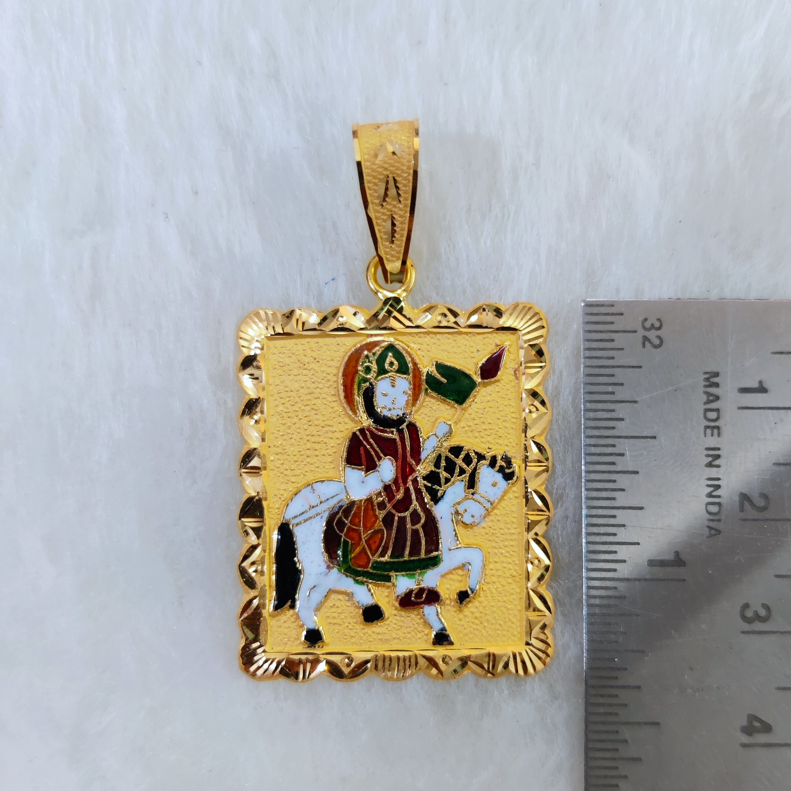 916 Gold Ramdev Pir Minakari Pendant-6