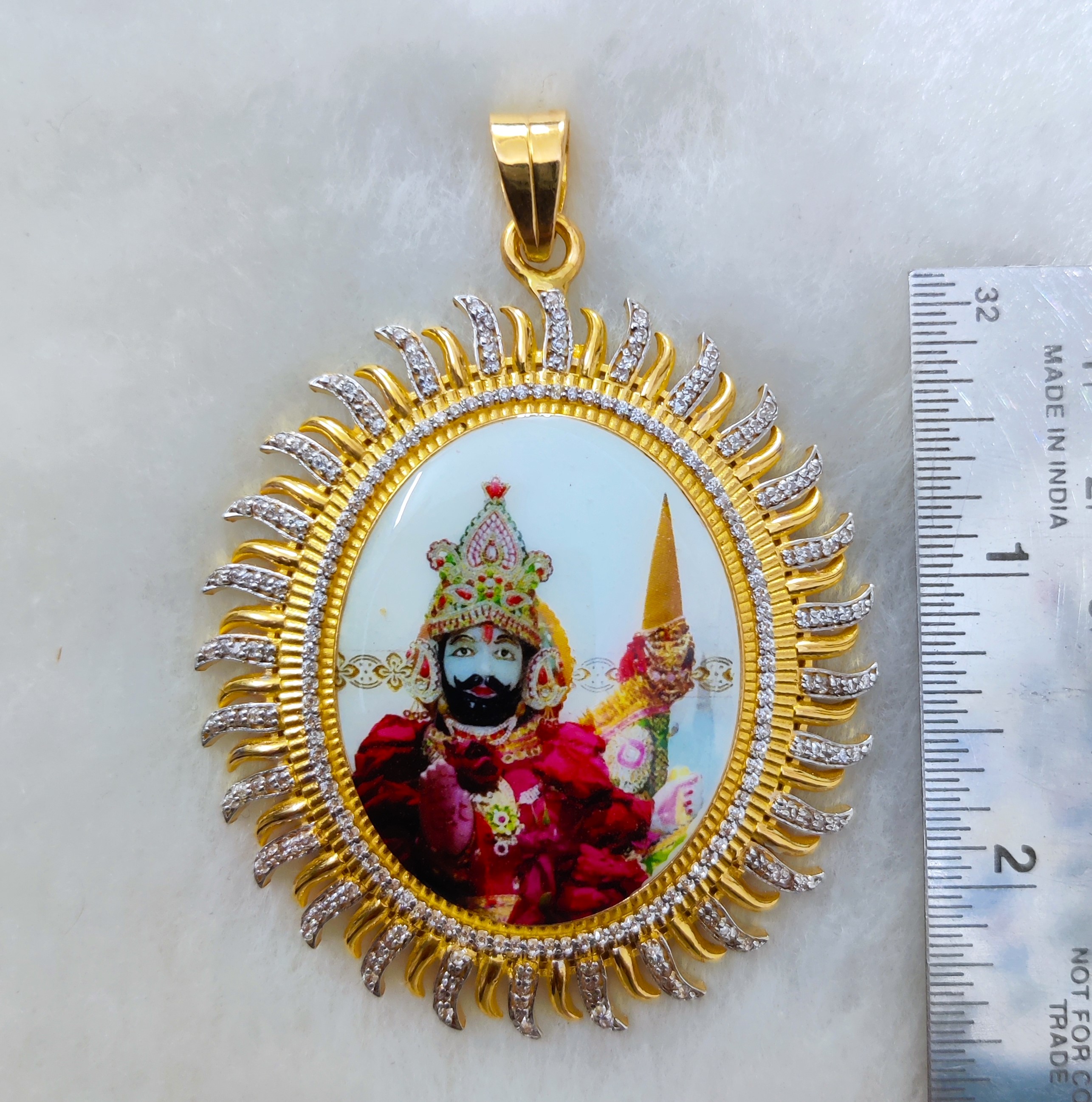 916 Gold Fancy Ramdev Pir Photo Mina Pendant-7