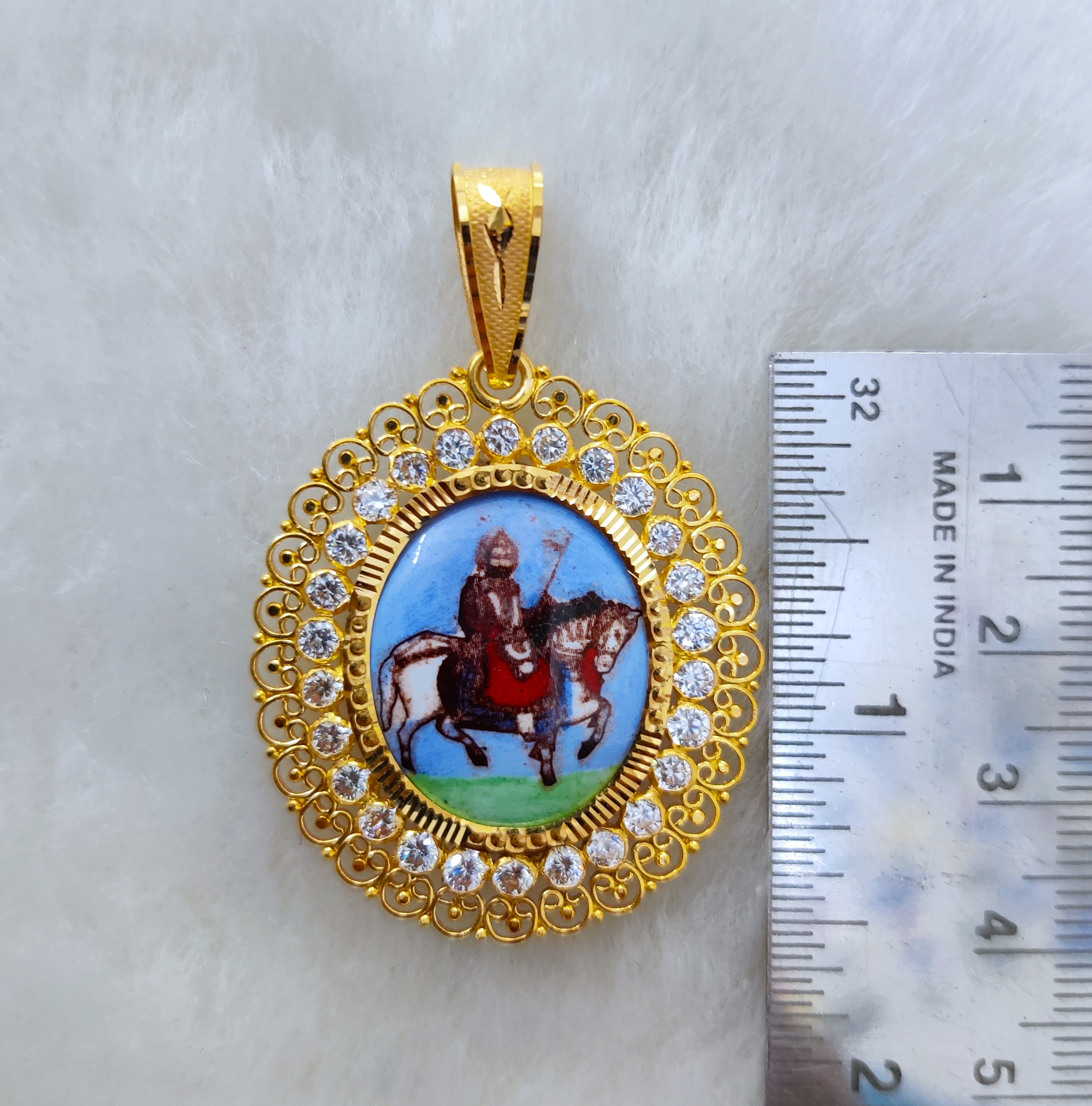 916 Gold Fancy Ramdev Pir Photo Mina Pendant-8