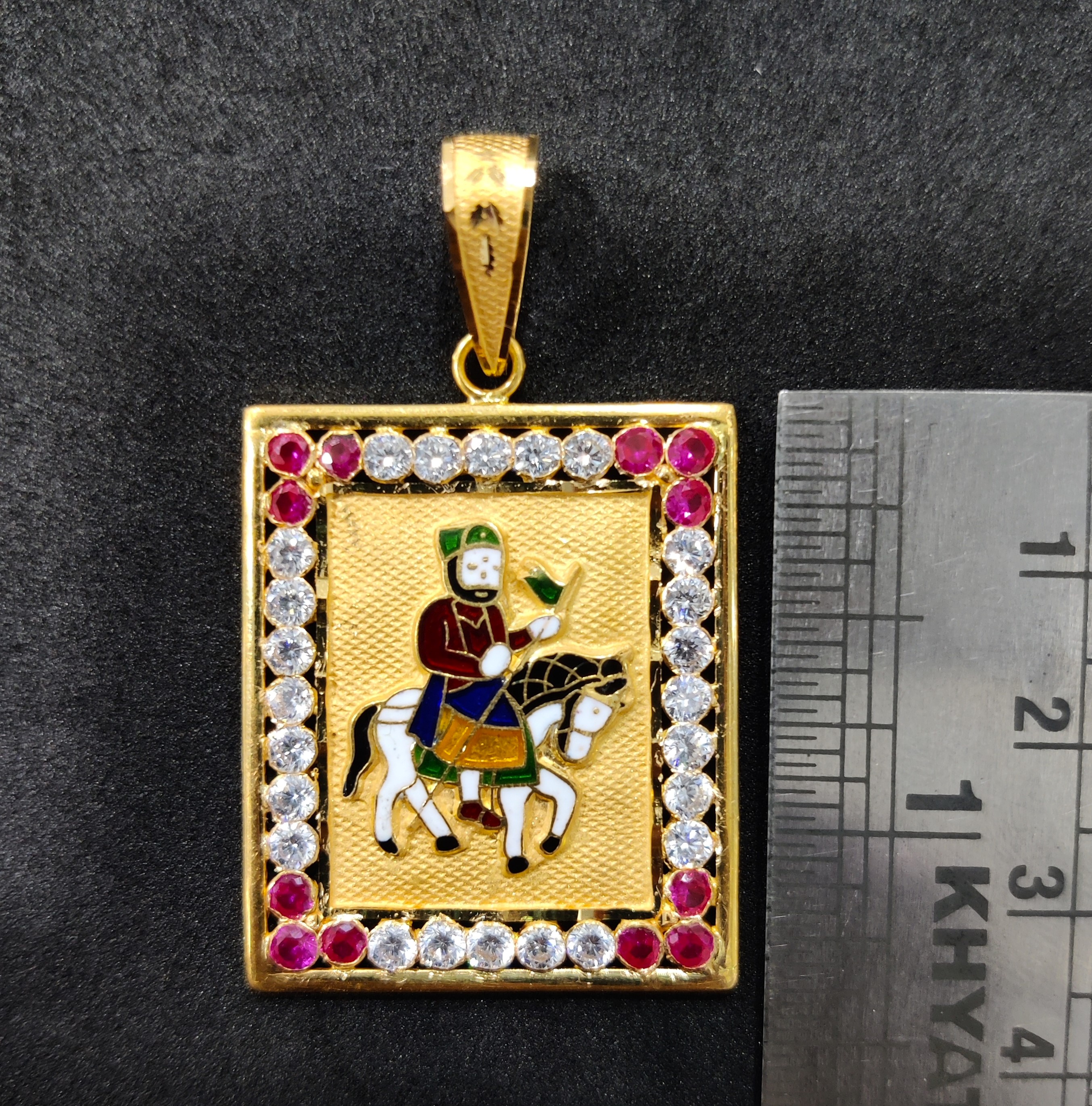 916 Gold Fancy Ramdev Pir Photo Mina Pendant-10