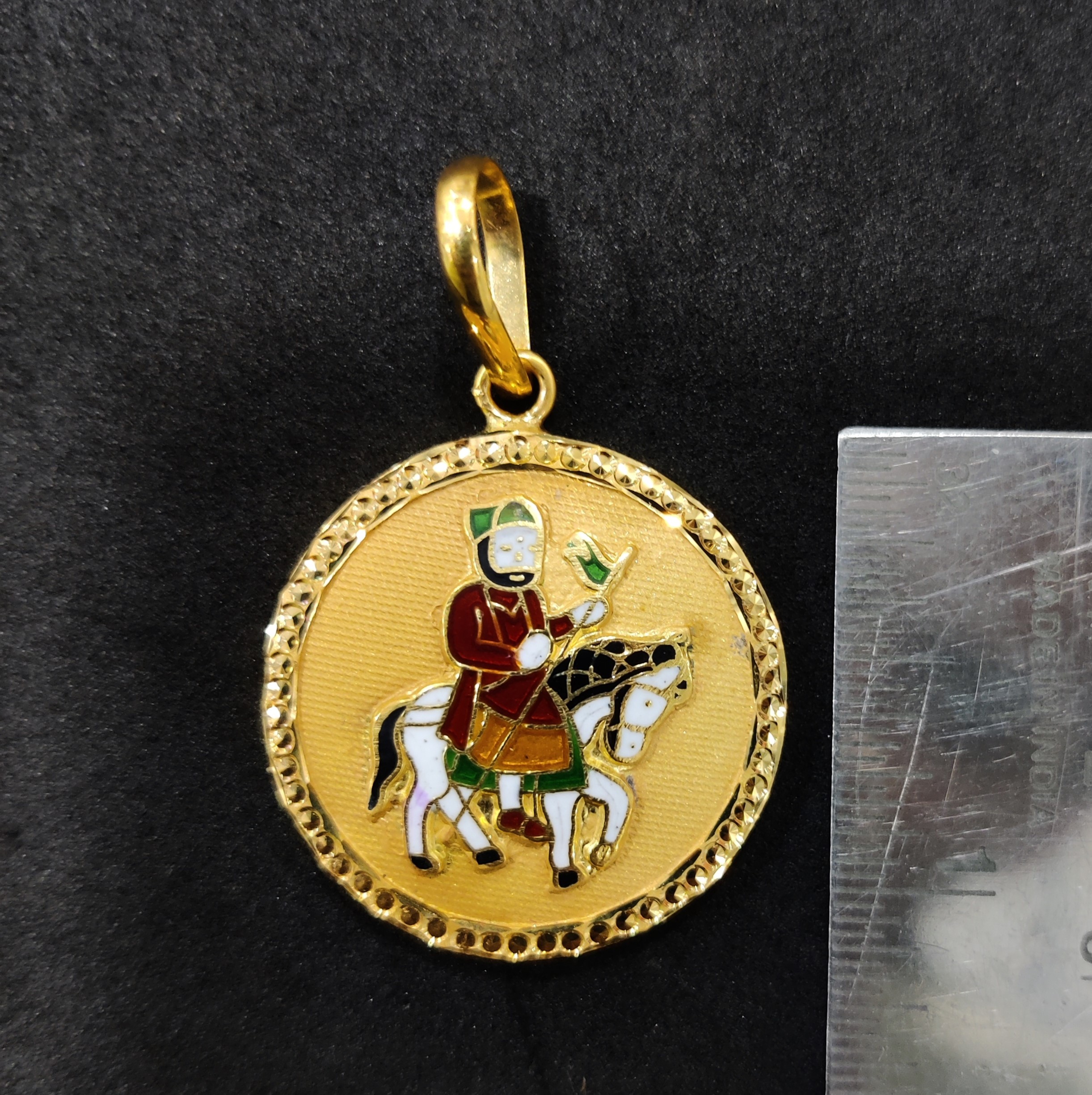 916 Gold Ramdev Pir Minakari Pendant-11