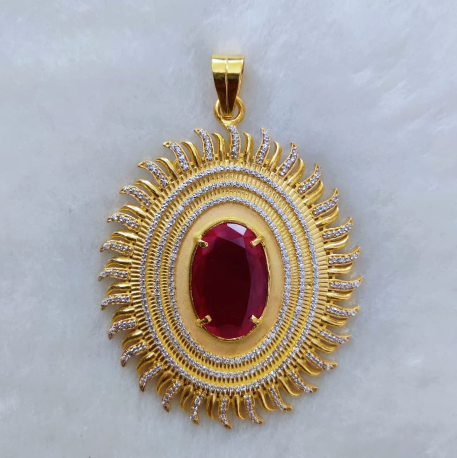 916 Gold Fancy Singal Stone Pendant